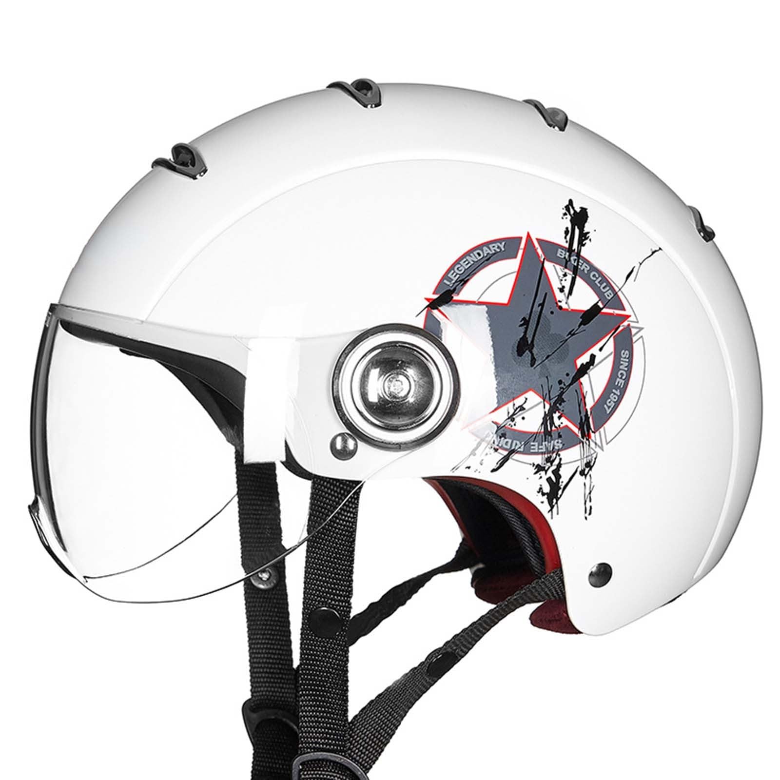 Motorrad Halbhelme, Brain-Cap Mit ECE Genehmigt, Halbschale Roller-Helm Scooter-Helm Jet-Helm Retro, Fashionhelm Komfortabler Motorradhelm Für Herren Und Damen D,L=(59-60CM) von KANMUASD