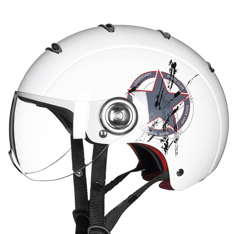 Motorrad Halbhelme, Brain-Cap Mit ECE Genehmigt, Halbschale Roller-Helm Scooter-Helm Jet-Helm Retro, Fashionhelm Komfortabler Motorradhelm Für Herren Und Damen D,L=(59-60CM) von KANMUASD