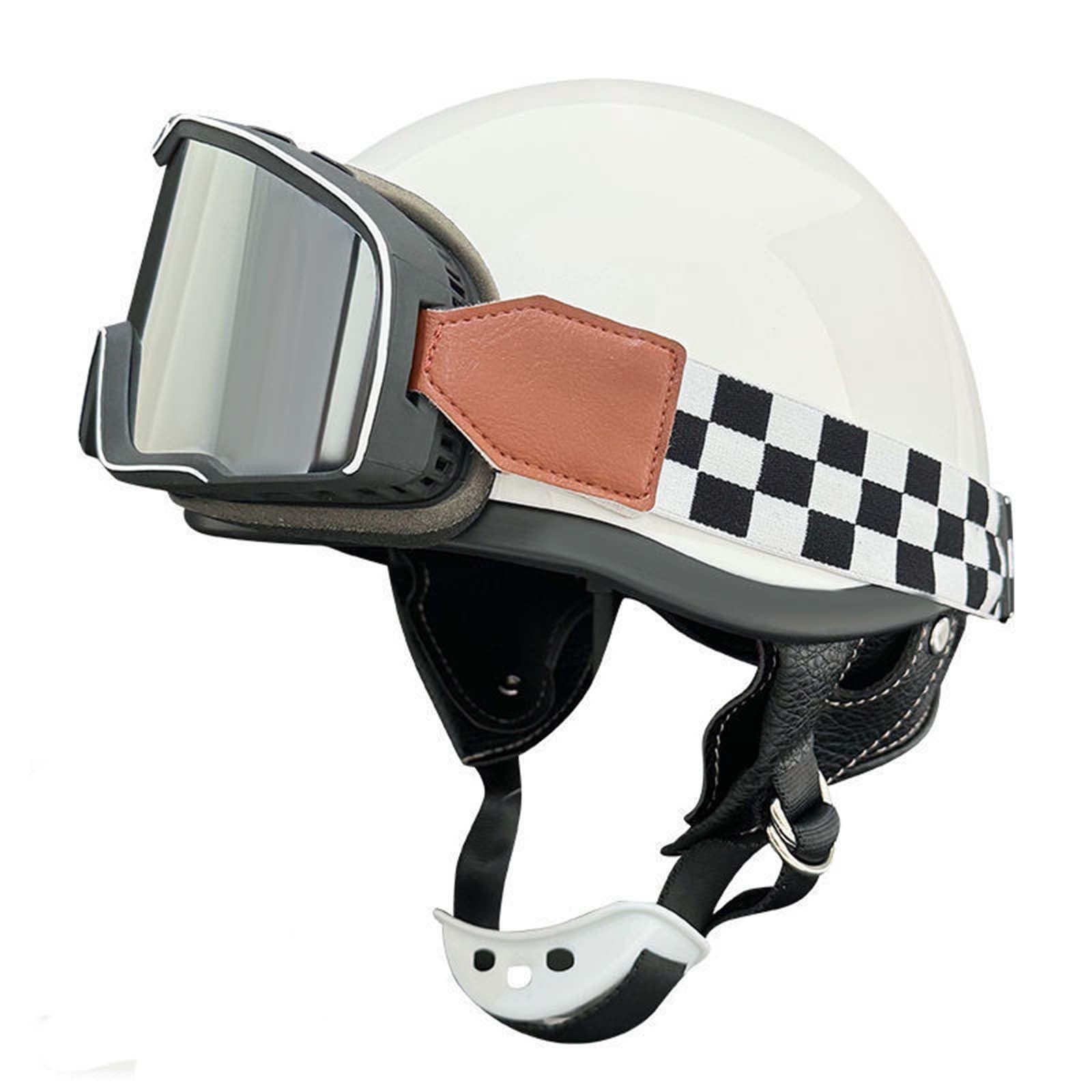 Motorradhelm Mit Schutzbrille, Halbschalenhelm Mit ECE, Jethelm Retro Mit Sonnenblende Und Motorrad-Gesichtshandtuch, Roller-Helm Scooter-Helm Moped Mofa-Helm Chopper Vintage B,XL=(61-62CM) von KANMUASD