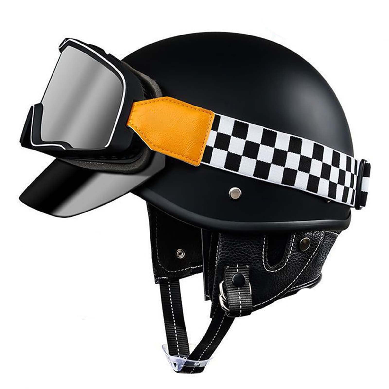 Motorradhelm Mit Schutzbrille, Halbschalenhelm Mit ECE, Jethelm Retro Mit Sonnenblende Und Motorrad-Gesichtshandtuch, Roller-Helm Scooter-Helm Moped Mofa-Helm Chopper Vintage D,M=(57-58CM) von KANMUASD
