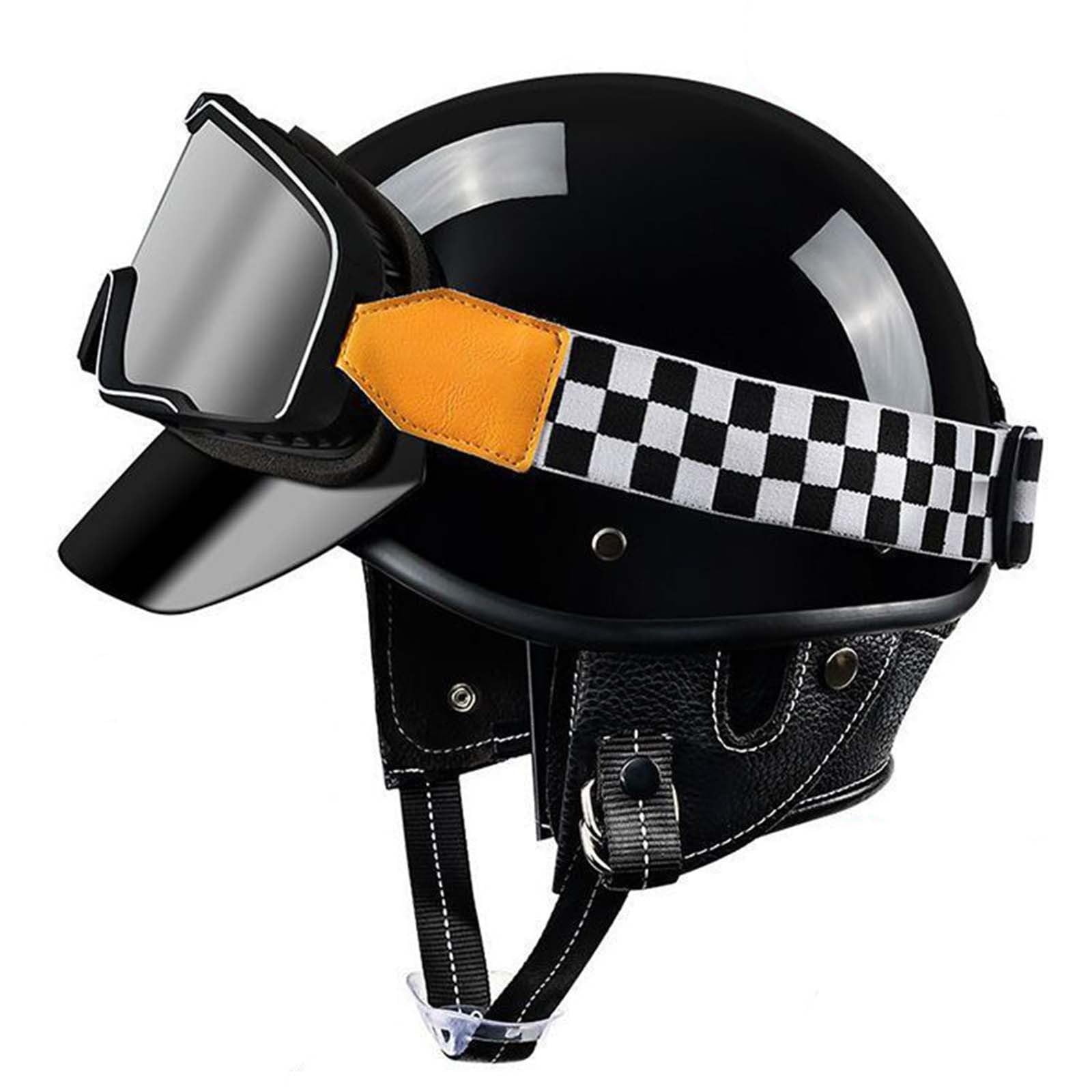 Motorradhelm Mit Schutzbrille, Halbschalenhelm Mit ECE, Jethelm Retro Mit Sonnenblende Und Motorrad-Gesichtshandtuch, Roller-Helm Scooter-Helm Moped Mofa-Helm Chopper Vintage E,L=(59-60CM) von KANMUASD