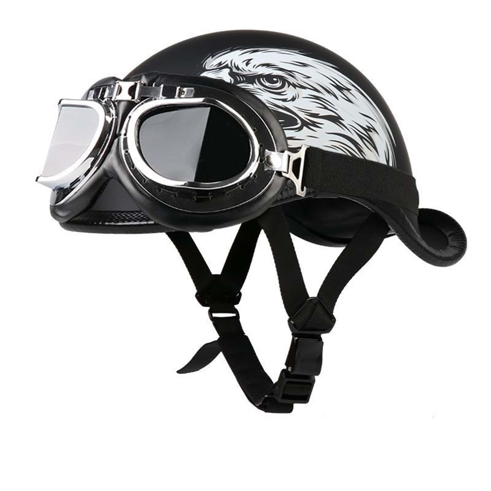 Retro Motorrad Halbhelm, Halbschalenhelm Offenem Helm ECE Zulassung Baseball Cap Mit Fahrradbrille, Jethelm Herren Männer Frauen Mofa Helm Mit Herausnehmbarem Waschbarem Futter C,XL=(61-62CM) von KANMUASD