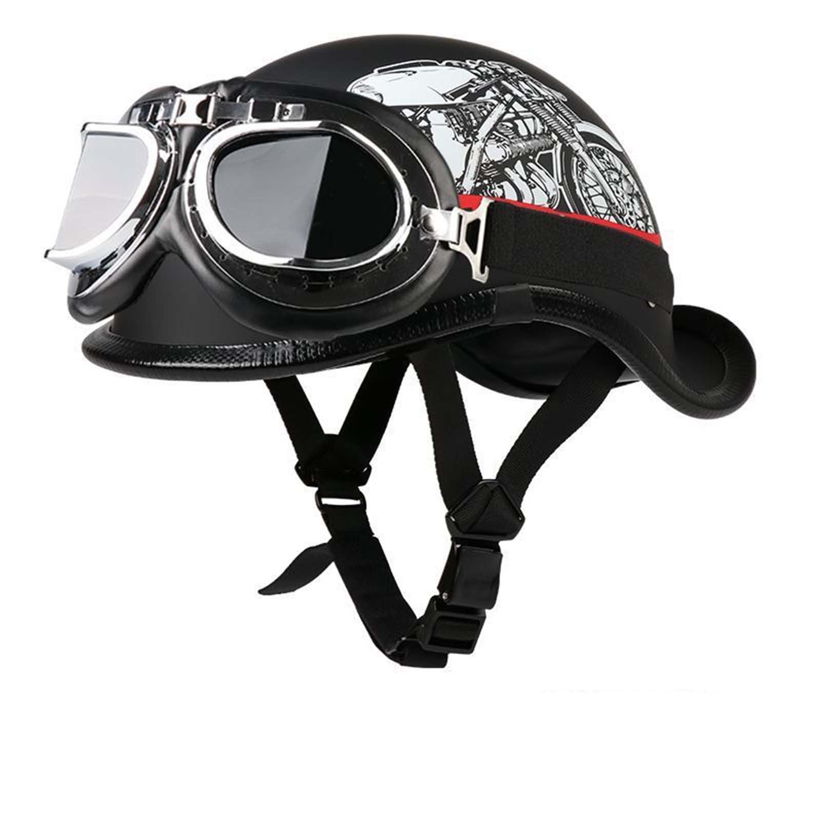 Retro Motorrad Halbhelm, Halbschalenhelm Offenem Helm ECE Zulassung Baseball Cap Mit Fahrradbrille, Jethelm Herren Männer Frauen Mofa Helm Mit Herausnehmbarem Waschbarem Futter F,L=(59-60CM) von KANMUASD