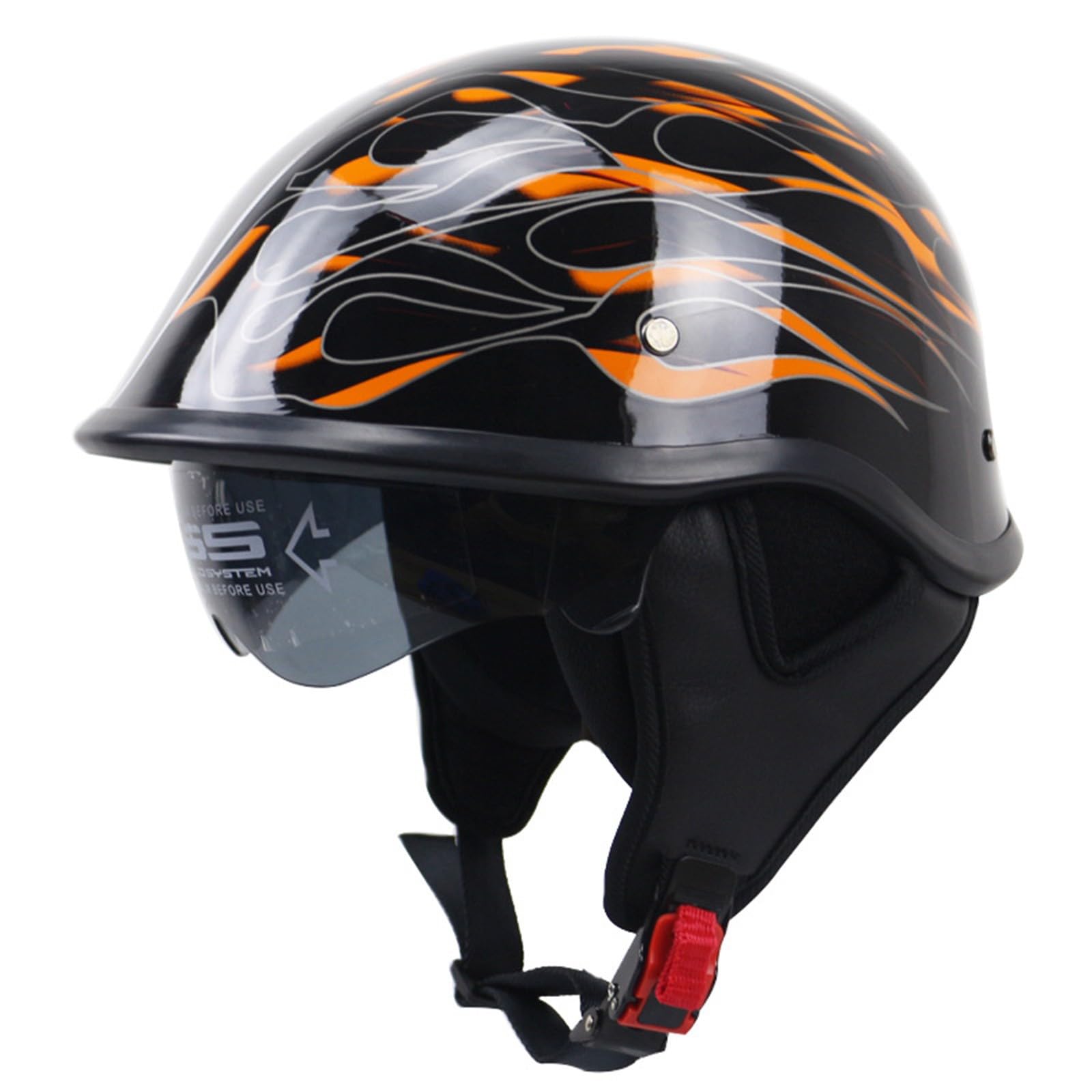 Retro Motorrad Halbhelme, Halbhelm Deutscher Stil Roller Cruiser Chopper Anti-Collision, Vintage Jet Helm Mit Sonnenblende Schnellverschlussschnallen Für Damen Herren Erwachsene B,XXL=(63-64CM) von KANMUASD
