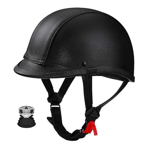 Retro Motorrad Halbhelme Deutscher Stil Leder Motorradhelm Motorradhelm Halbschalenhelm Mit ECE Pu-Leder Half Helm Mit Maske Roller Cruiser Chopper Anti Collision Helm B,M=(57-58CM) von KANMUASD