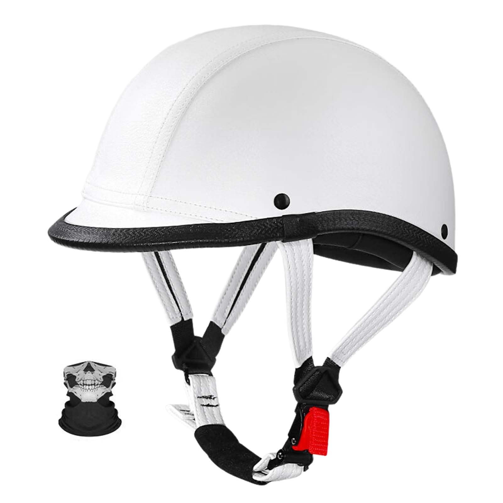 Retro Motorrad Halbhelme Deutscher Stil Leder Motorradhelm Motorradhelm Halbschalenhelm Mit ECE Pu-Leder Half Helm Mit Maske Roller Cruiser Chopper Anti Collision Helm C,L=(59-60CM) von KANMUASD