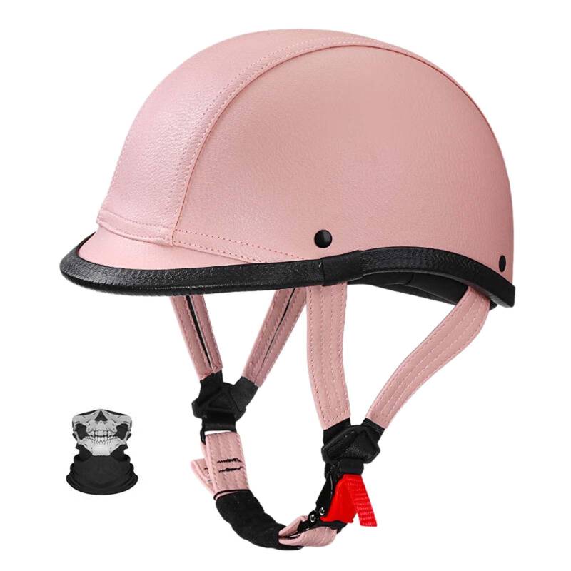 Retro Motorrad Halbhelme Deutscher Stil Leder Motorradhelm Motorradhelm Halbschalenhelm Mit ECE Pu-Leder Half Helm Mit Maske Roller Cruiser Chopper Anti Collision Helm D,L=(59-60CM) von KANMUASD