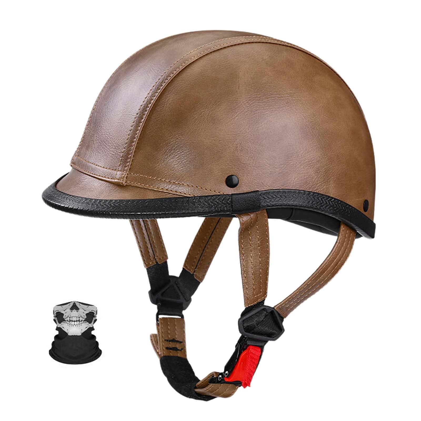 Retro Motorrad Halbhelme Deutscher Stil Leder Motorradhelm Motorradhelm Halbschalenhelm Mit ECE Pu-Leder Half Helm Mit Maske Roller Cruiser Chopper Anti Collision Helm E,L=(59-60CM) von KANMUASD
