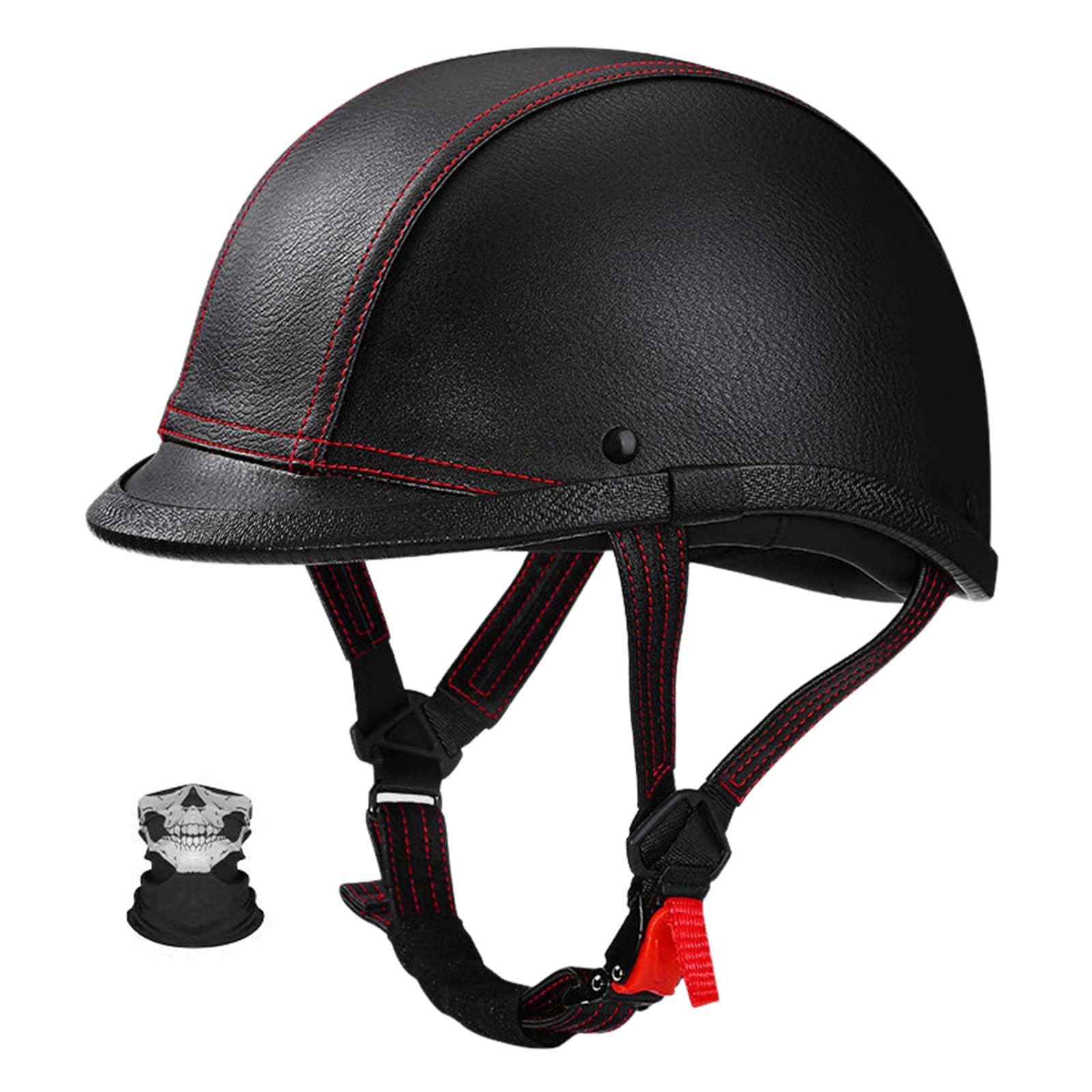 Retro Motorrad Halbhelme Deutscher Stil Leder Motorradhelm Motorradhelm Halbschalenhelm Mit ECE Pu-Leder Half Helm Mit Maske Roller Cruiser Chopper Anti Collision Helm F,L=(59-60CM) von KANMUASD