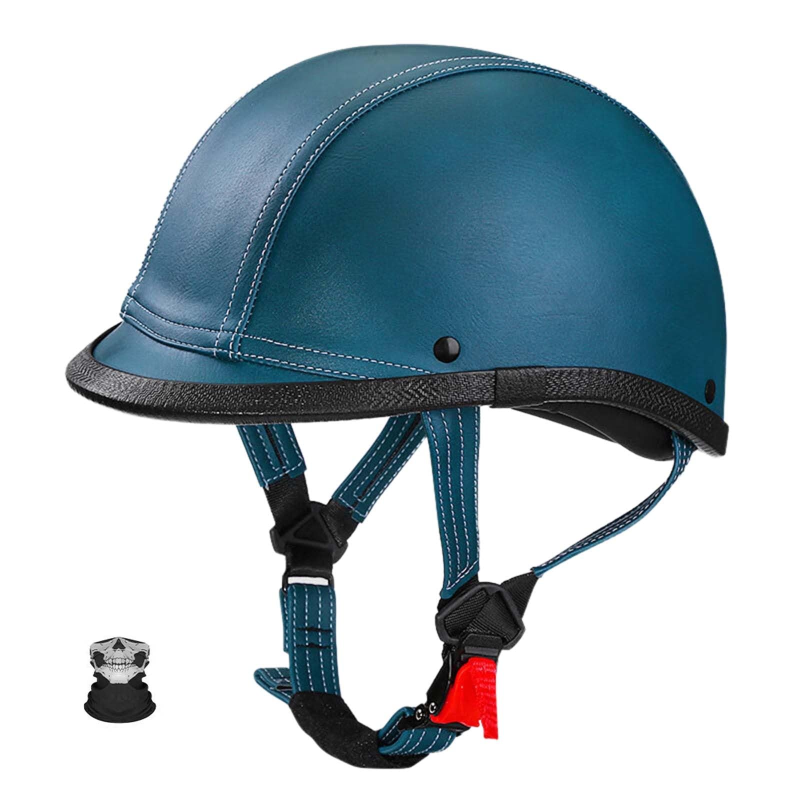 Retro Motorrad Halbhelme Deutscher Stil Leder Motorradhelm Motorradhelm Halbschalenhelm Mit ECE Pu-Leder Half Helm Mit Maske Roller Cruiser Chopper Anti Collision Helm H,L=(59-60CM) von KANMUASD