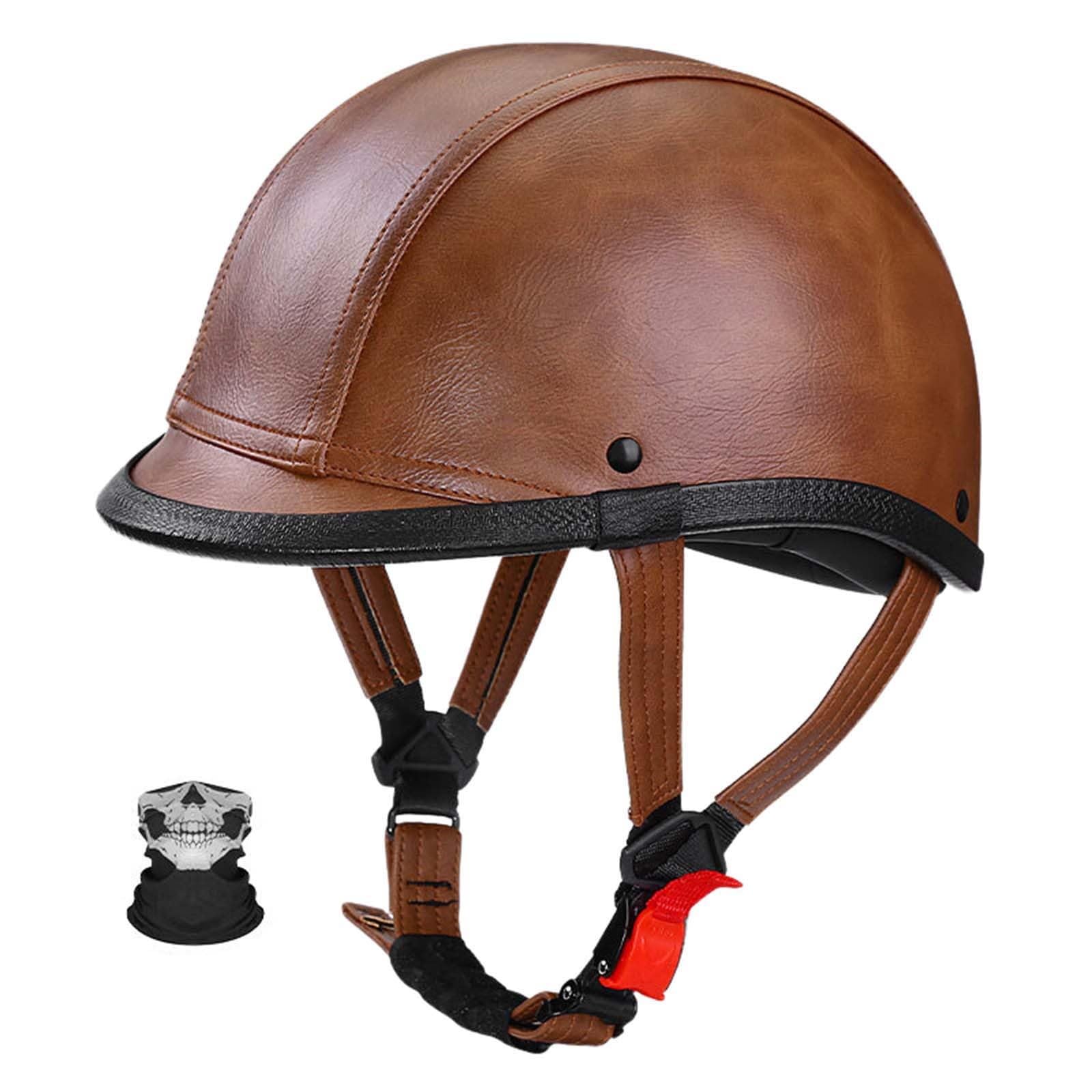 Retro Motorrad Halbhelme Deutscher Stil Leder Motorradhelm Motorradhelm Halbschalenhelm Mit ECE Pu-Leder Half Helm Mit Maske Roller Cruiser Chopper Anti Collision Helm I,L=(59-60CM) von KANMUASD