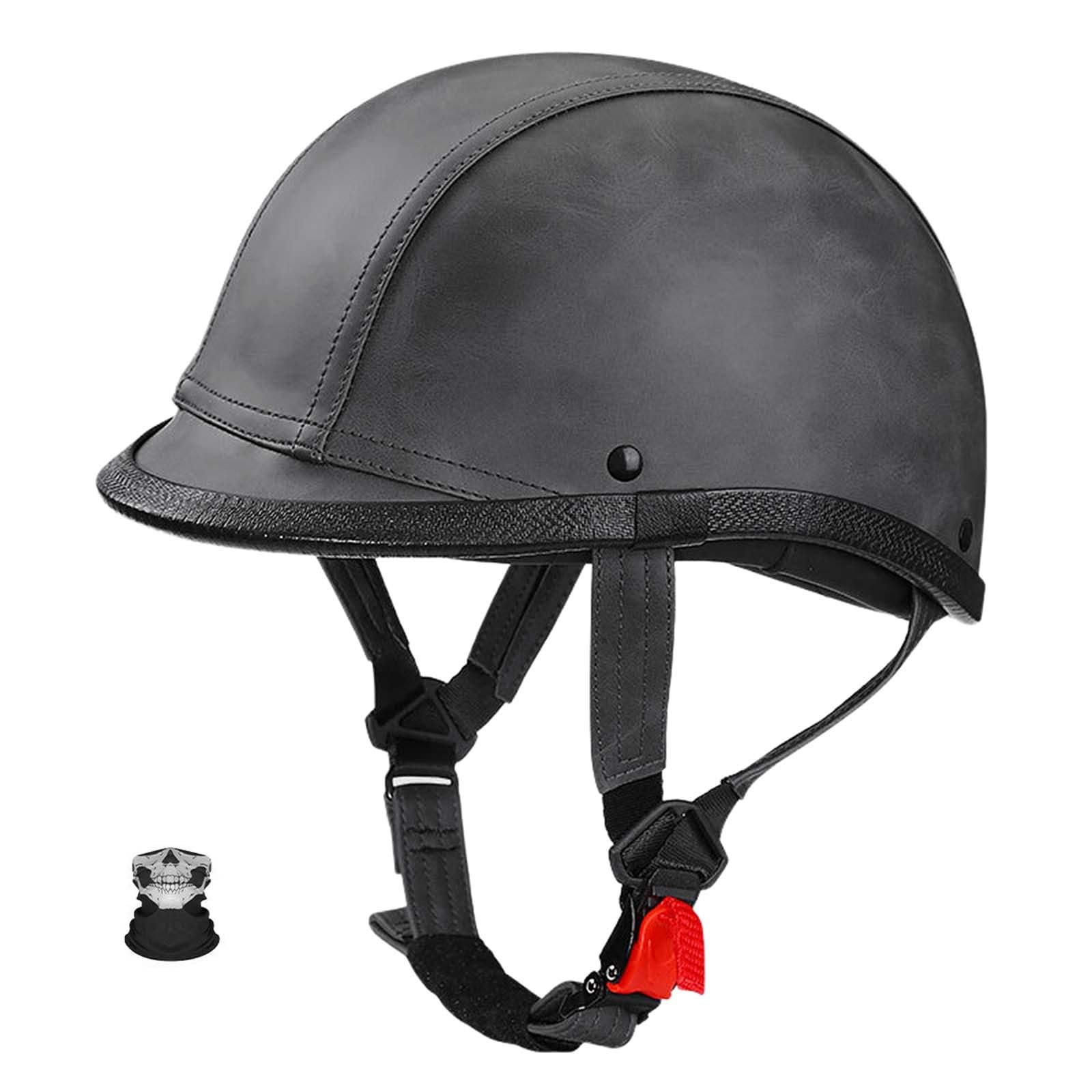 Retro Motorrad Halbhelme Deutscher Stil Leder Motorradhelm Motorradhelm Halbschalenhelm Mit ECE Pu-Leder Half Helm Mit Maske Roller Cruiser Chopper Anti Collision Helm J,L=(59-60CM) von KANMUASD