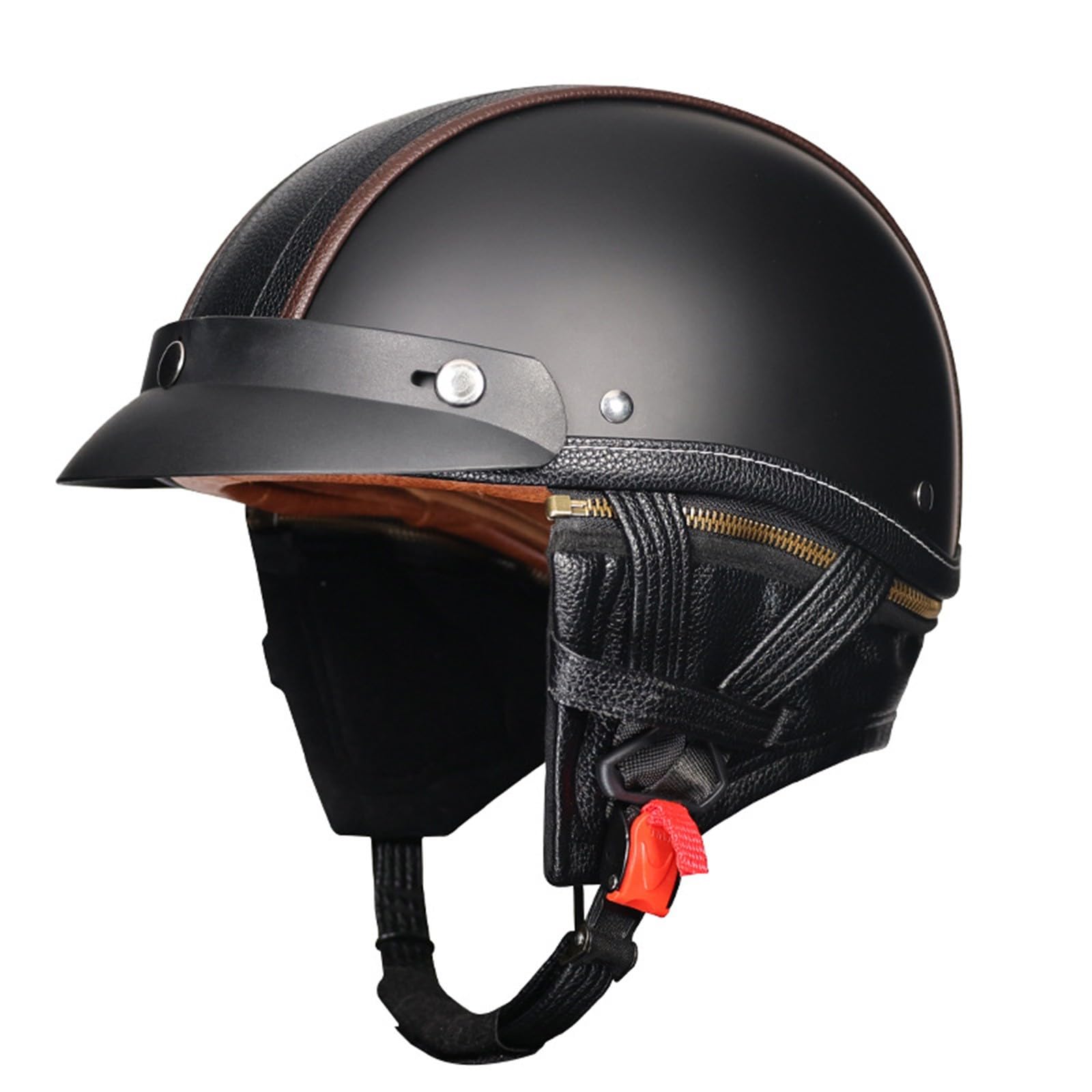 Vintage Motorradhelm Open Face Leder Helm Winddichter Motorrad Roller Helm Jethelm Straßenhelm Für Erwachsene Herren Damen ECE Zertifizierung Halbschalenhelm Retro Roller Helm C,XL=(61-62CM) von KANMUASD