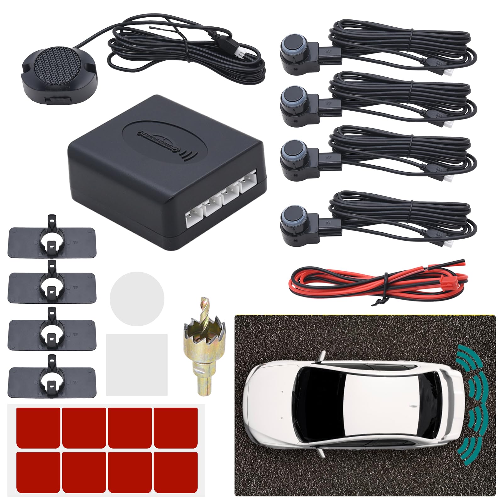KAOLALI Auto Einparkhilfe 4 Hinten Sensoren, Universal Auto Parksensoren Rückwärtsparkhilfe Einparksystem Audio Buzzer Alarm für Auto, Schwarz KAOLALI Auto Einparkhilfe 4 Hinten Sensoren, Universal Auto Parksensoren Rückwärtsparkhilfe Einparksystem Audio Buzzer Alarm für Auto, Schwarz von KAOLALI