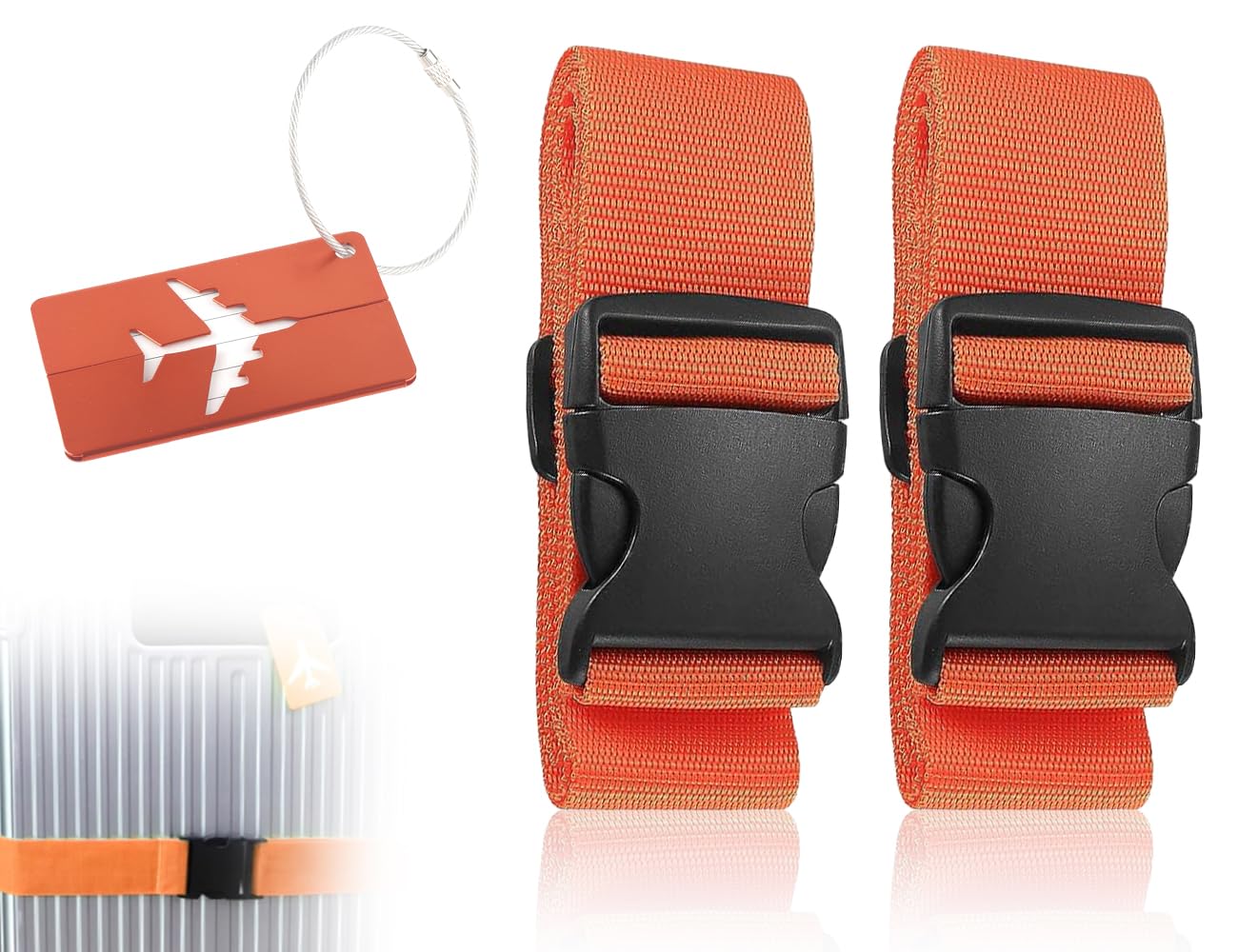 KAPSING 2 Stück kofferband koffergurte, Gepäckgurt Luggage Strap, Gepäckband Verstellbares mit Kofferanhänger Flugreise(bBlau) von KAPSING