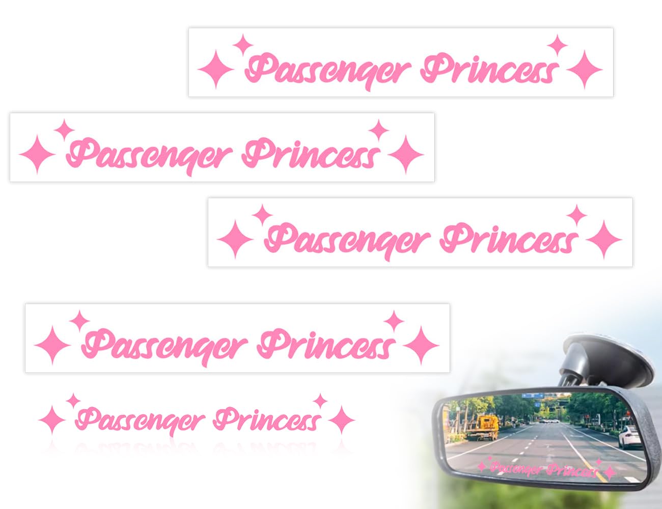 KAPSING 4 Stück Passenger Princess Autoreflektierende Aufkleber, Rosa Beifahrerprinzessin Aufkleber, Aufkleber für Autofenster und Spiegel, Autozubehör schmücken von KAPSING