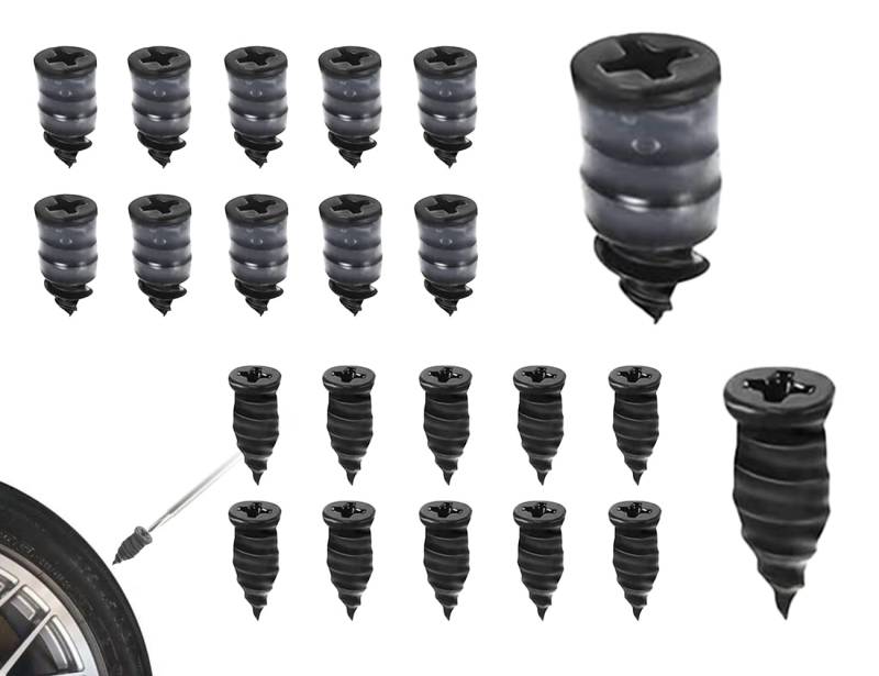 KAPSING Reifenreparaturset Auto Felgen Reparaturset 20 Stück Vakuum Reifen Reparatur Nagel Mit Schraubendreher Gummi-Stahl-Nägel für Auto Motorrad Reifenreparatur(10S + 10L) von KAPSING
