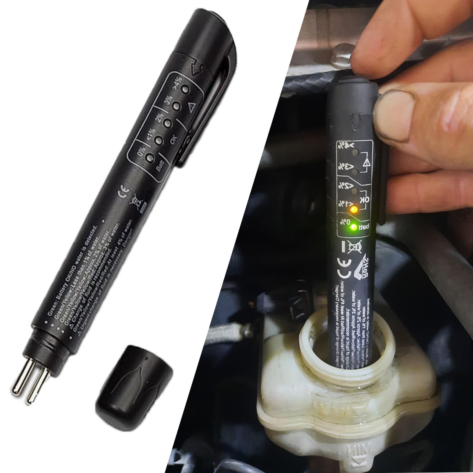 Bremsflüssigkeitstester, Bremsflüssigkeit Tester, Auto Universal Bremsflüssigkeitstester, NF Bremsflüssigkeitstester Stift, Bremsflüssigkeitstester Auto, mit 5 LED Anzeige für DOT3,DOT4,DOT5,Schwarz von KARELLS