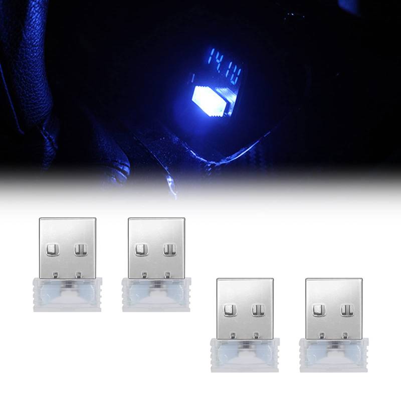 KARELLS Auto Umgebungslicht, Auto USB Beleuchtung, 4Stück Auto Mini USB Licht, USB LED Auto Innenraum Umgebungsatmosphäre Lichter, USB-Leuchten für Auto, Mini USB Licht von KARELLS