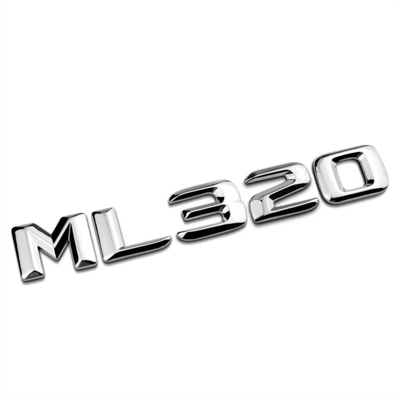 3D ABS Schwarz Auto Hinten Stamm Abzeichen Aufkleber Emblem ML 300 320 350 400 500 Logo Kompatibel Mit Mercedes ML300 ML350 W166 W163 W164 Zubehör (Color : ML 320 Silver) von KARFRI