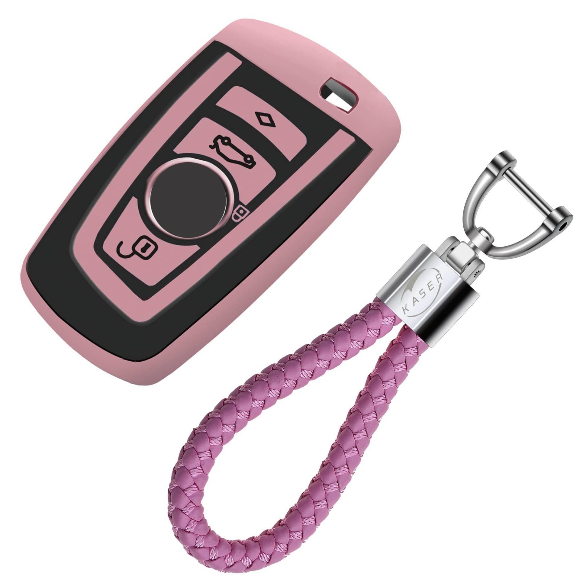 KASER Autoschlüssel Hülle kompatibel für BMW Schlüssel Serie 1 3 5 7 X1 X3 X4 X5 F30 E30 Schlüsselanhänger mit Abdeckung Silikon Schutzhülle für Fernbedienung Keyless ( Pink) von Kaser