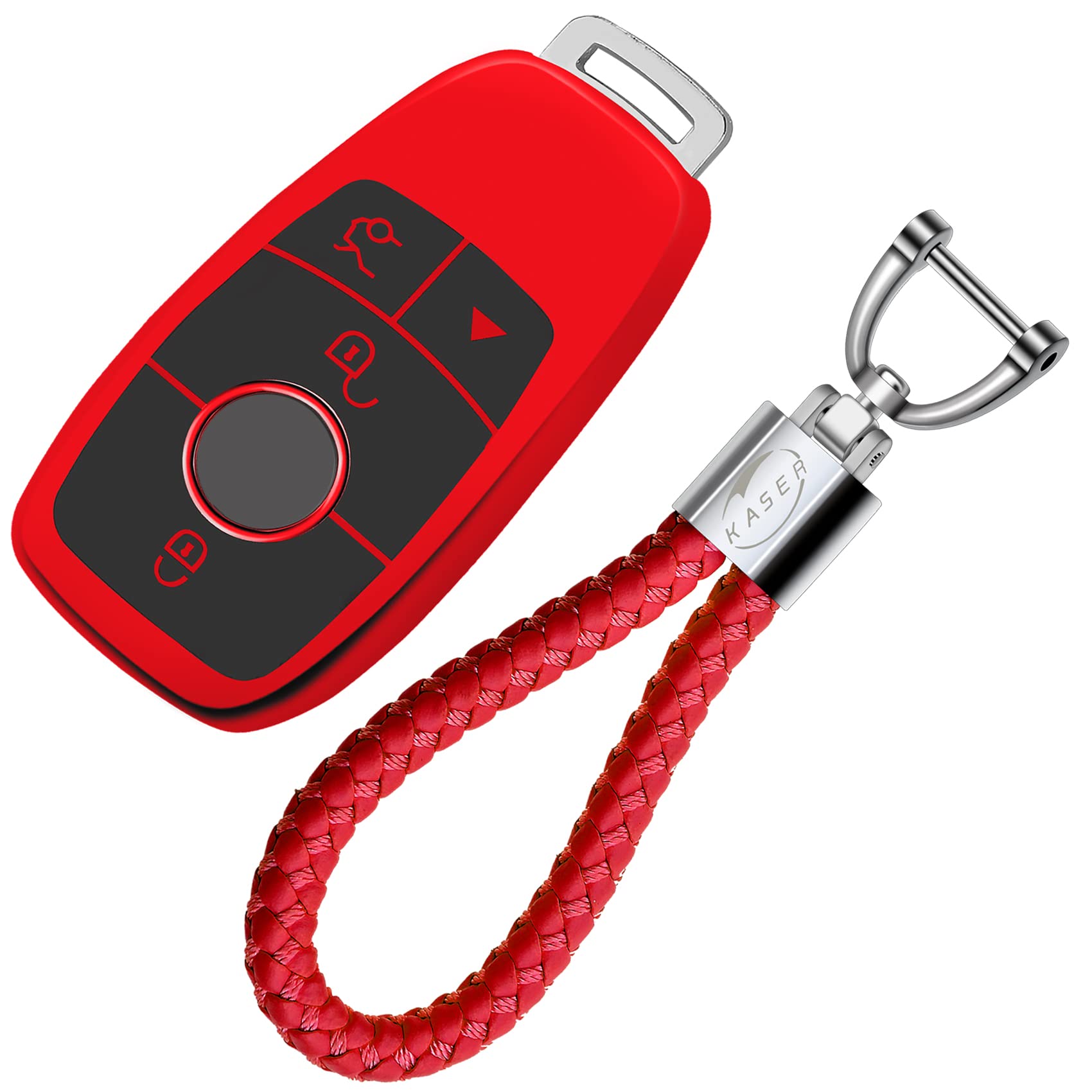 KASER Autoschlüssel Hülle kompatibel für Mercedes Schlüssel Classe S A B C E CLA CLK GLA GLC W213 Schlüsselanhänger mit Abdeckung Silikon Schutzhülle für Fernbedienung Keyless (Rot) von Kaser