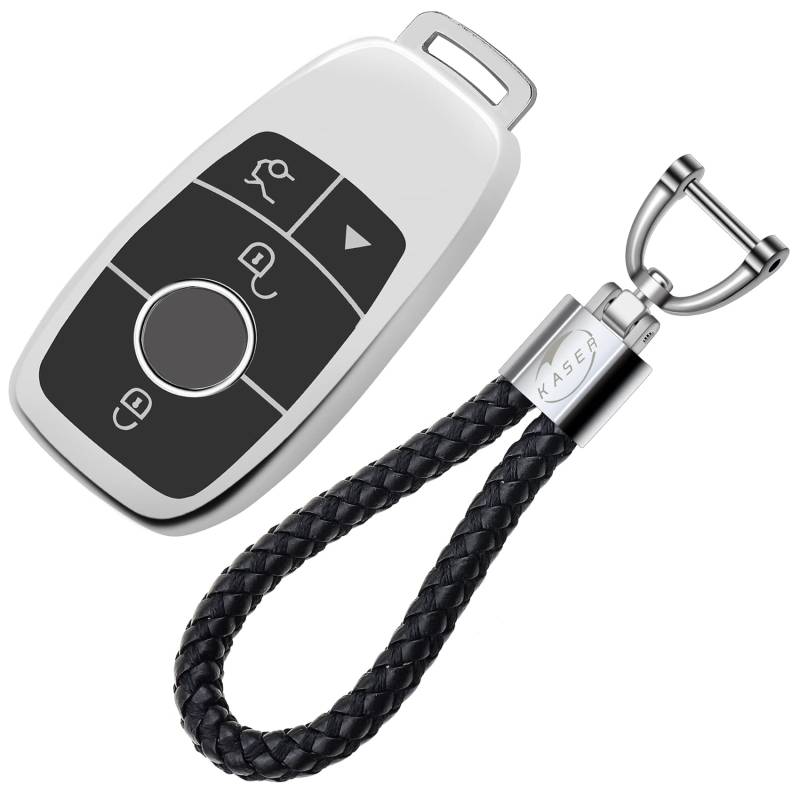 KASER Autoschlüssel Hülle kompatibel für Mercedes Schlüssel Classe S A B C E CLA CLK GLA GLC W213 Schlüsselanhänger mit Abdeckung Silikon Schutzhülle für Fernbedienung Keyless (Silber) von Kaser