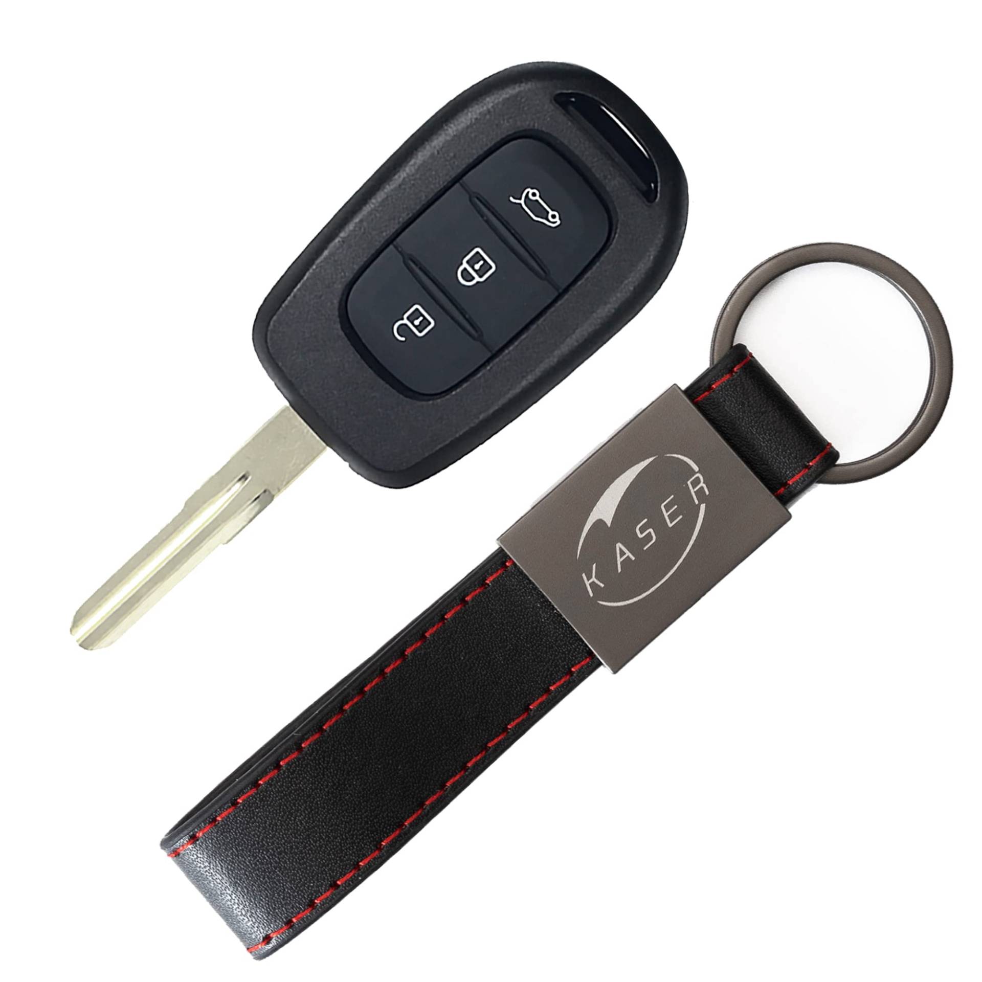 KASER Schlüsselgehäuse kompatibel für Dacia Sandero Logan Duster Schutzhülle mit 3 Tasten für Renault Kwid Symbol Trafic mit Schlüsselanhänger aus Leder von Kaser