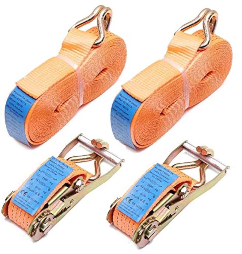 2 x 5000kg (5 Tonnen) 10m Ratsche Zurrgurt 2 Stück Set Hochleistungs-Spanngurt Materialhandhabung EN 12195-2 mit Einer Riemenbreite von 5cm + Klauenhaken von KATSU Tools