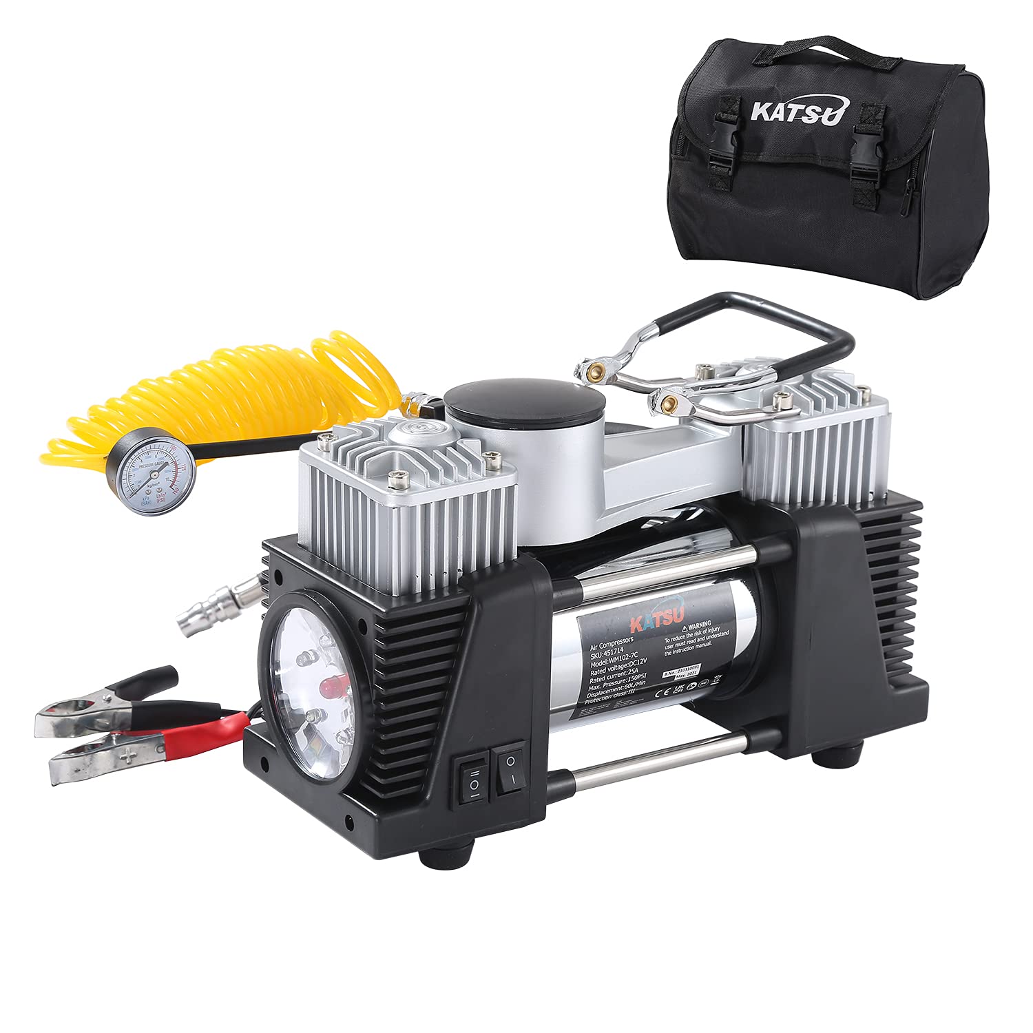 KATSU Auto Luftkompressor Doppelzylinder 150 PSI 12V 32Amp mit LED Licht Großes Volumen Professionelle tragbare Luftkompressor Reifenpumpe für Auto Auto Van Trucks Schlauchboote 451714 KATSU Auto Luftkompressor Doppelzylinder 150 PSI 12V 32Amp mit LED Licht Großes Volumen Professionelle tragbare Luftkompressor Reifenpumpe für Auto Auto Van Trucks Schlauchboote 451714 von KATSU Tools