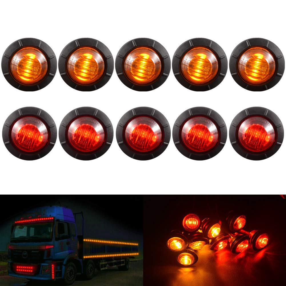 KATUR 3/4" Round LED Frontrückseitenmarkierungs Indicators Licht wasserdichte Gewehrkugel Räumungsmarkierungsleuchte 12V für Auto (5pcs Bernstein + 5pcs rot) von KATUR