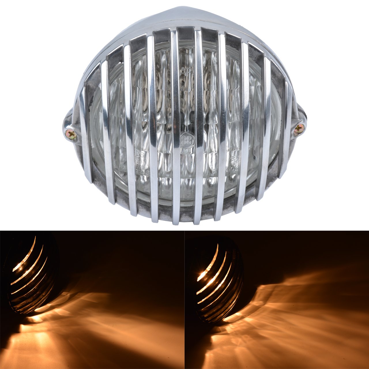 KATUR 6 1/2 "Motorrad Scheinwerfer Grill Scheinwerfer 12 V 55 Watt Halogen für Für H Arley Cafe Racer Bobber Chopper H onda S uzuki Benutzerdefinierte (Silber Shell) von KATUR