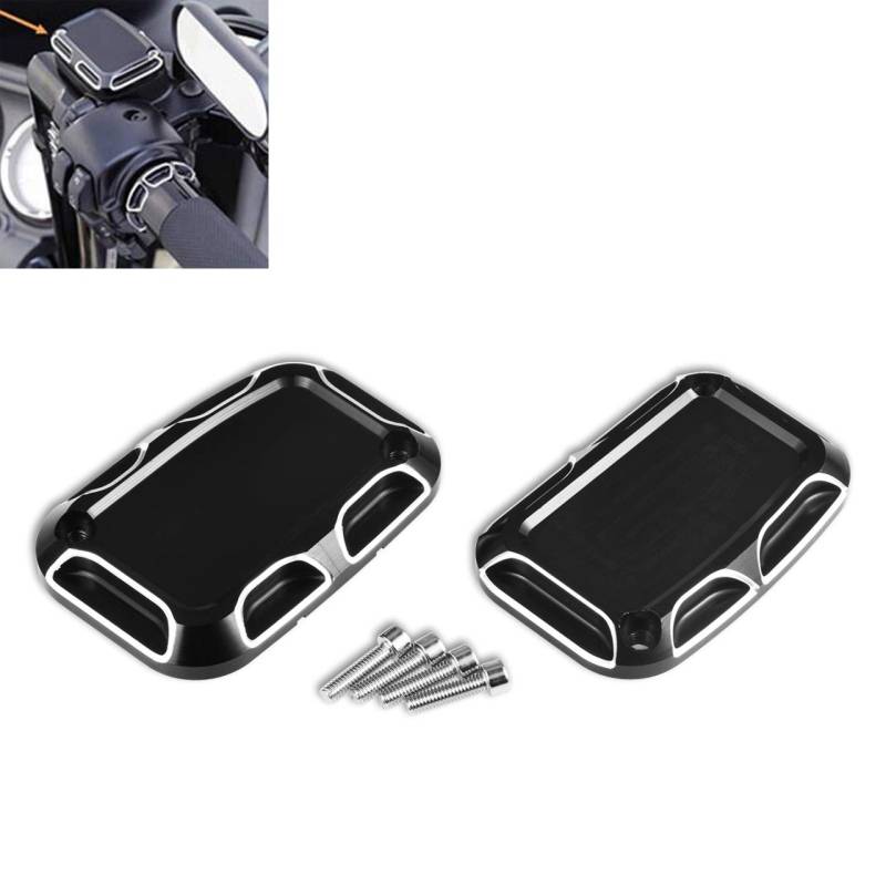 KATUR Motorrad Hauptbremszylinderabdeckungen Schwarz Chrom Aluminium CNC Vorne Links und rechts Bremszylinderabdeckung für Harley FLH FLHX FLHX Road King 2008-2017 Electra Glide Street von KATUR