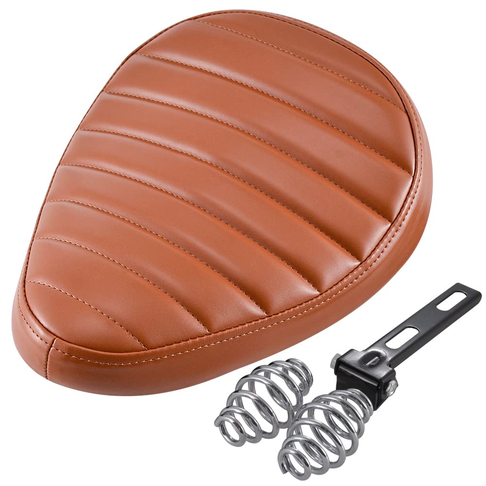 KATUR Motorrad-RüCksitz Braun Solo Pad Sattelleder StreifenoberfläChe Wasserdichtes Kissen Mit Halterungsfeder Kompatibel Mit Harley Yamaha Custom Bobber Chopper KATUR Motorrad-RüCksitz Braun Solo Pad Sattelleder StreifenoberfläChe Wasserdichtes Kissen Mit Halterungsfeder Kompatibel Mit Harley Yamaha Custom Bobber Chopper von KATUR