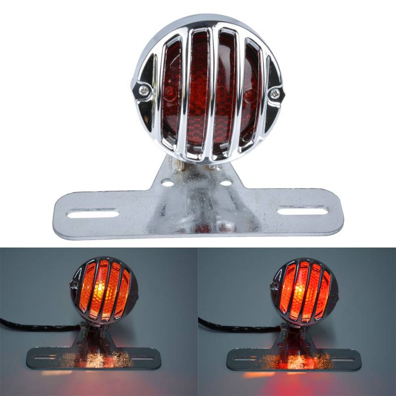 KATUR Motorrad Rücklicht mit Kennzeichenhalter Silber Heavy Duty 12V Blinker Lichter Brems Stopp Lauflicht Für H Arley H onda Y amaha S uzuki K awasaki Custom Bike C ruiser C Hopper von KATUR