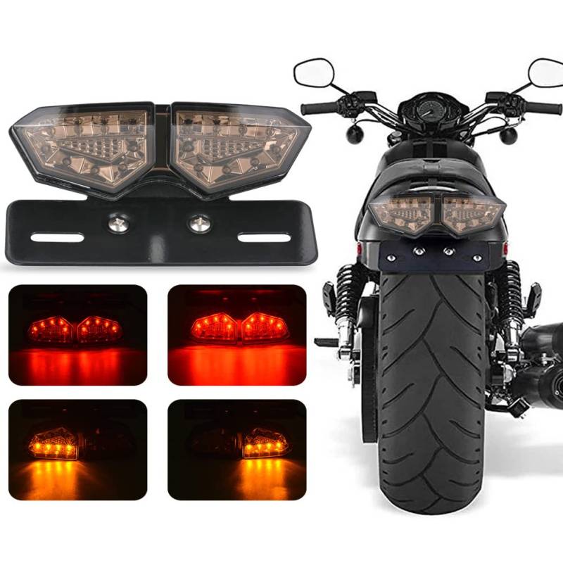 KATUR Universal Motorrad Integriertes Bremslicht RüCklicht Blinker Kennzeichenbeleuchtung (Rauch Linse) von KATUR