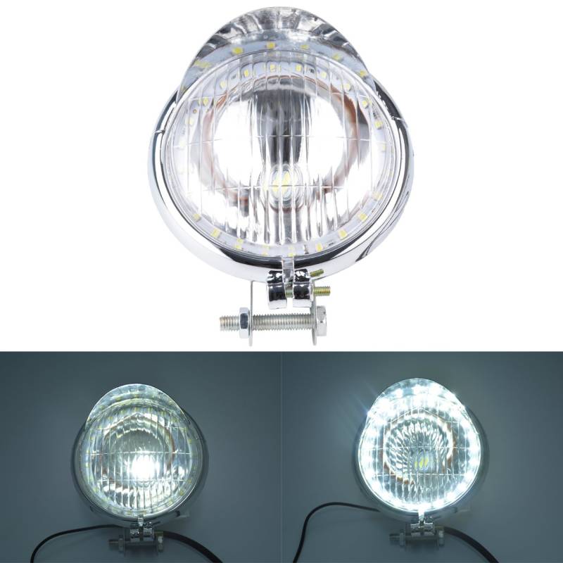 KaTur Universal4.5 Motorrad Scheinwerferlampe Retro Klare Linse Seite Montiert Single Scheinwerfer Glühlampe (Silber Gehäuse) von KATUR