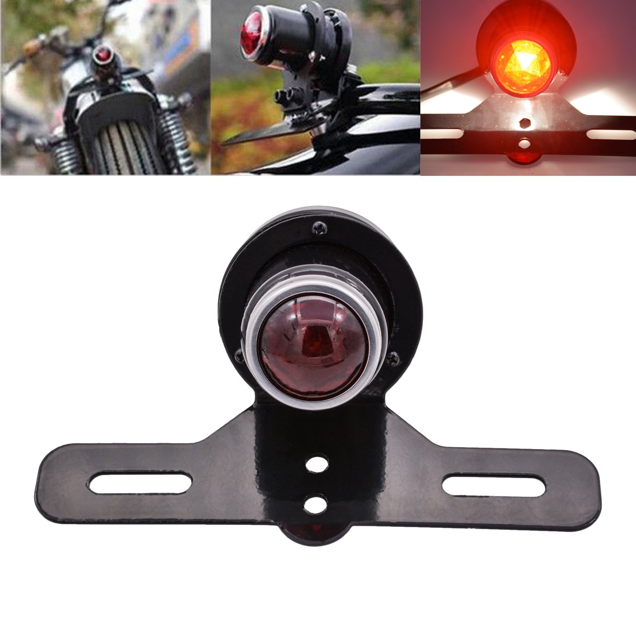 KATUR Motorrad-Kennzeichenhalter Bremslicht Rücklicht Lampe für Harley Chopper Cruiser Racer Bobber Cafe Custom von KATUR