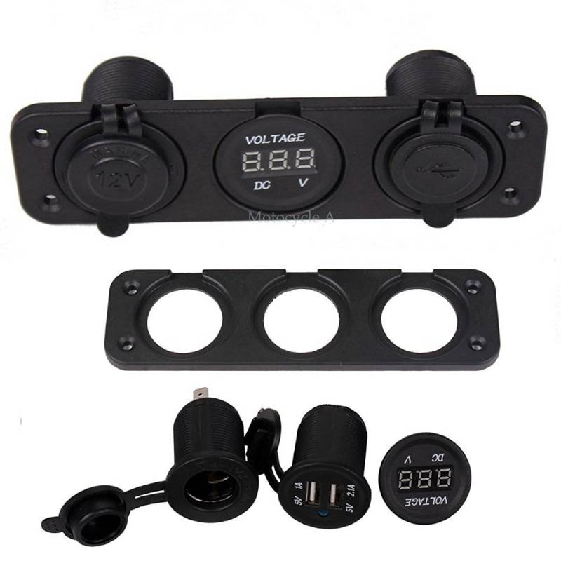 KaTur USB Buchse Splitter Motor Auto Digital Voltmeter 3 Loch Panel Power Socket Dual USB Auto Elektronik Zigarettenanzünder von KATUR