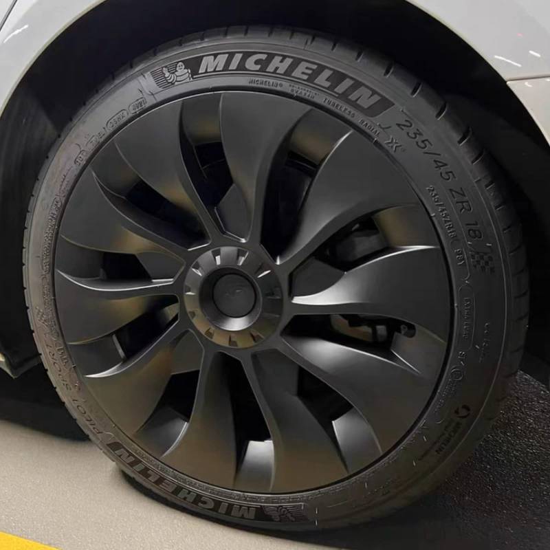 KAVANIC für Tesla Model 3 Radabdeckung 18 Zoll Mattschwarz Unterstützung Logo Verbesserte Reichweite (4-TLG.) Uberturbine Still 2017-2023 Model 3 Aero Radkappe von KAVANIC