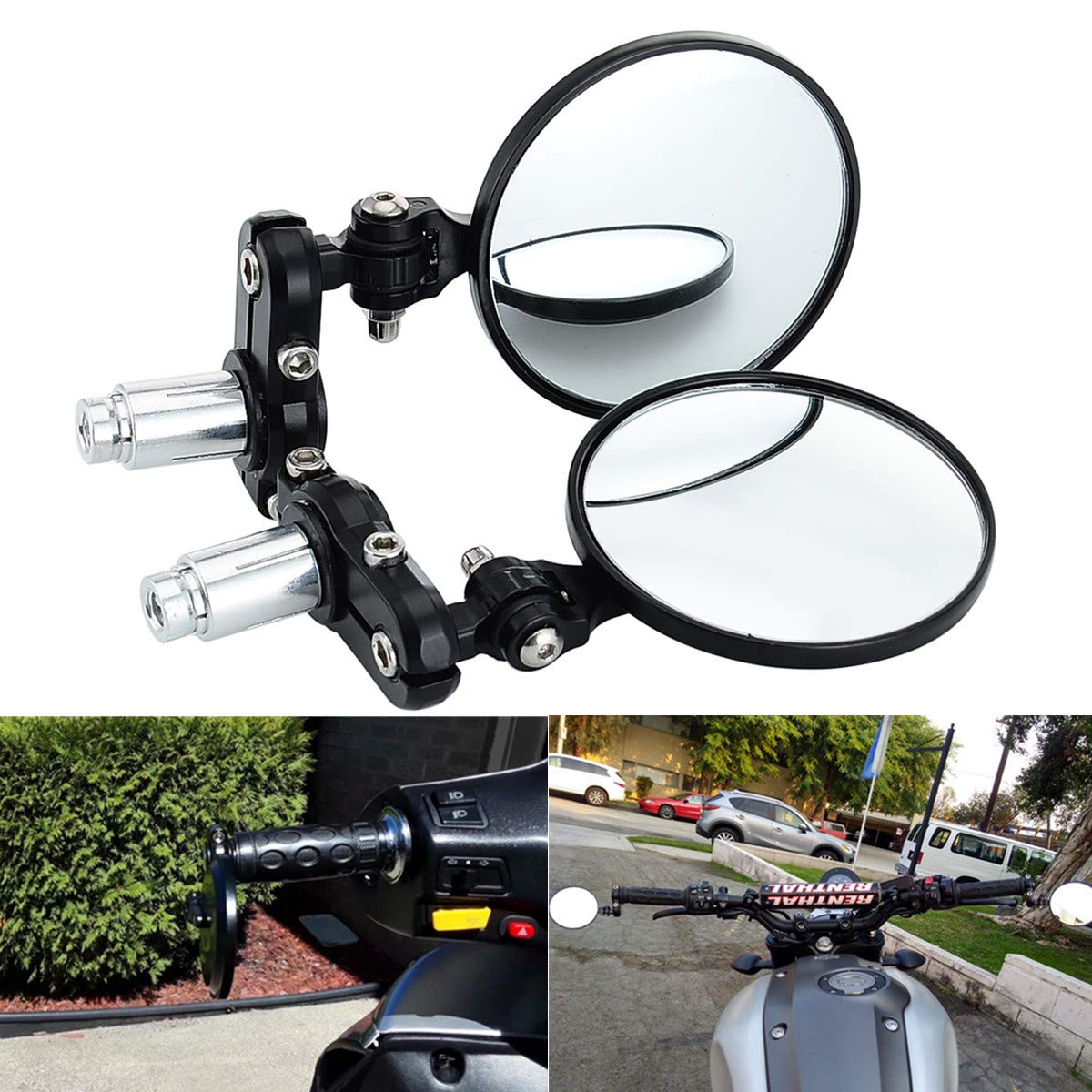 KAWELL Motorradspiegel mit rundem Ende, konvexer Rückspiegel für 2,2 cm (7/8 Zoll) Griff, klappbar, passend für die meisten Honda Scooter, Harley Davidsons, Suzuki Victory Yamaha und mehr von KAWELL