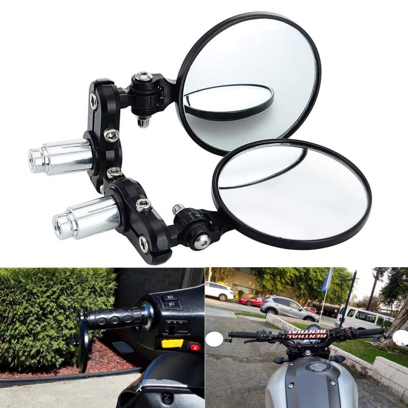 KAWELL Motorradspiegel mit rundem Ende, konvexer Rückspiegel für 2,2 cm (7/8 Zoll) Griff, klappbar, passend für die meisten Honda Scooter, Harley Davidsons, Suzuki Victory Yamaha und mehr von KAWELL