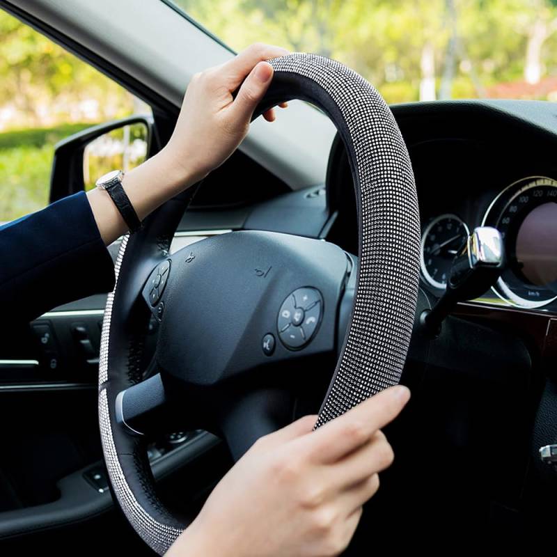 KBRPEY Lenkradbezug Crystal Lenkrad Abdeckung Lenkradhüllen Rutschfester Auto Lenkradschutz Dekorativ Autozubehör Innenraum für Frauen von KBRPEY