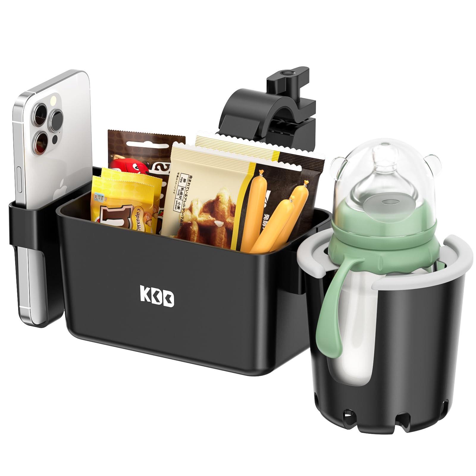KDD Getränkehalter Kinderwagen mit Snack Tablett, 3-in-1 Universal Becherhalter Kinderwagen mit Handyhalterung, Abnehmbarer Flaschenhalter, 360°Drehung für ABC Design Cybex Rollstuhl Fahrrad Rollator KDD Getränkehalter Kinderwagen mit Snack Tablett, 3-in-1 Universal Becherhalter Kinderwagen mit Handyhalterung, Abnehmbarer Flaschenhalter, 360°Drehung für ABC Design Cybex Rollstuhl Fahrrad Rollator von KDD