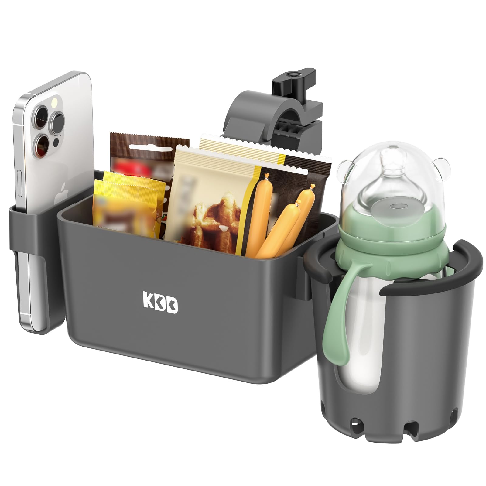 KDD Getränkehalter Kinderwagen mit Snack Tablett, 3-in-1 Universal Becherhalter Kinderwagen mit Handyhalterung, Abnehmbarer Flaschenhalter, 360°Drehung für ABC Design Cybex Rollstuhl Fahrrad Rollator KDD Getränkehalter Kinderwagen mit Snack Tablett, 3-in-1 Universal Becherhalter Kinderwagen mit Handyhalterung, Abnehmbarer Flaschenhalter, 360°Drehung für ABC Design Cybex Rollstuhl Fahrrad Rollator von KDD