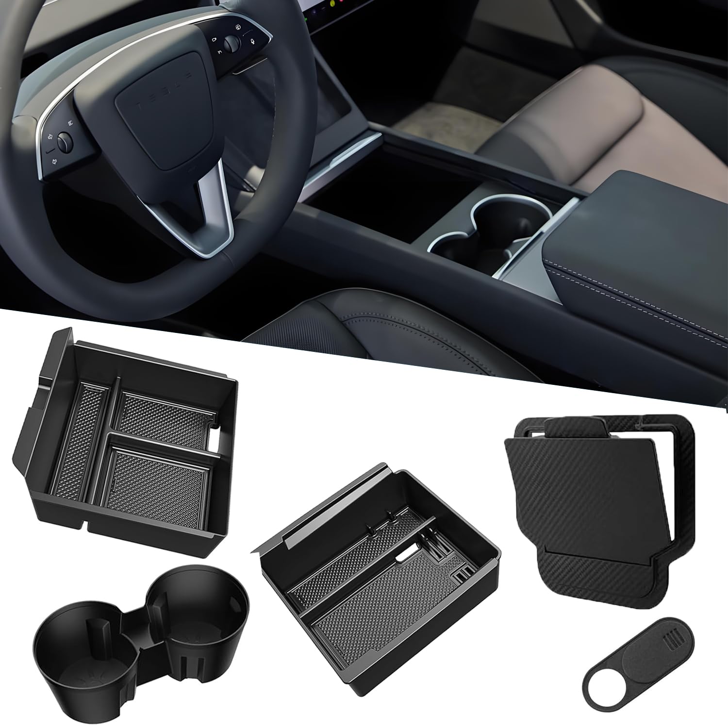 KDINOBIA 5 x verbesserter Mittelkonsolen-Organizer für Tesla Model 3 Highland 2024 2025, Zubehör [leichtgängiges Gleiten] Armlehnen-Organizer-Tablett von KDINOBIA