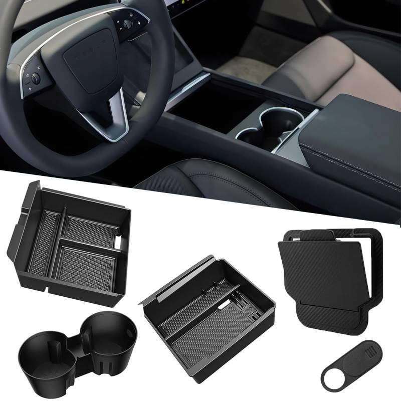 KDINOBIA 5 x verbesserter Mittelkonsolen-Organizer für Tesla Model 3 Highland 2024 2025, Zubehör [leichtgängiges Gleiten] Armlehnen-Organizer-Tablett von KDINOBIA