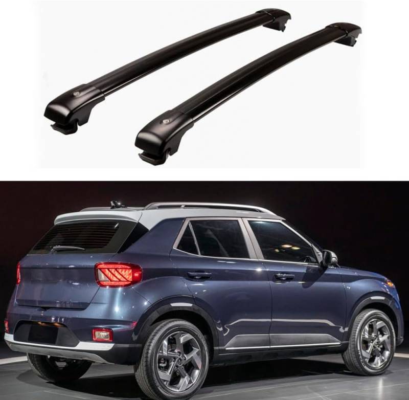 Auto Gepäckträger Für Hyundai Venue SUV 2019 2020 2021 2022 Zubehör Dachgepäckträger Querträger AbschließBar Outdoor Ausrüstung Verstellbare,A-Black von KDZDJH