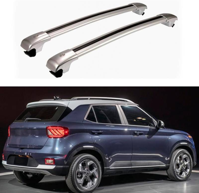 Auto Gepäckträger Für Hyundai Venue SUV 2019 2020 2021 2022 Zubehör Dachgepäckträger Querträger AbschließBar Outdoor Ausrüstung Verstellbare,B-Silver von KDZDJH