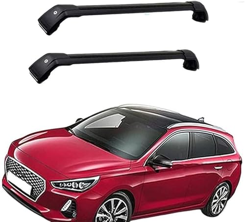 Auto Gepäckträger Für Hyundai i30 (SW) Estate 2018 2019 2020 Zubehör Dachgepäckträger Querträger AbschließBar Outdoor Ausrüstung Verstellbare,A-Black von KDZDJH
